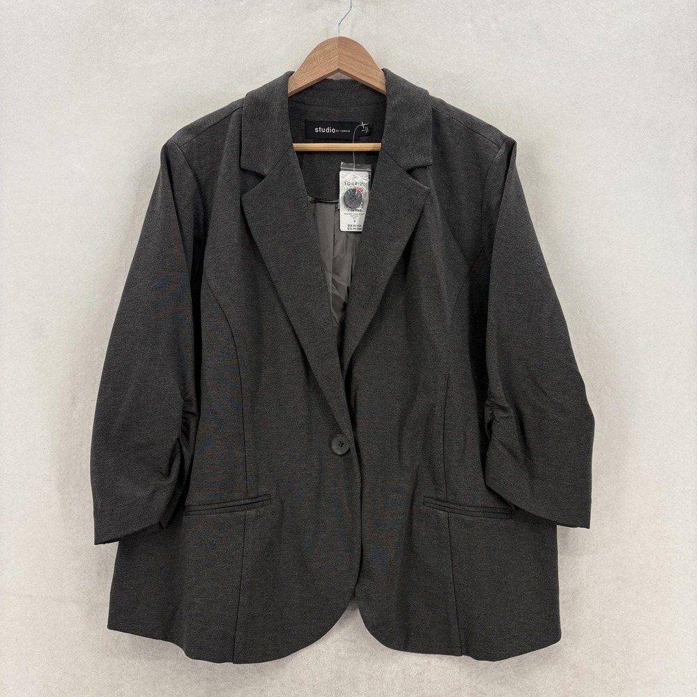 Torrid Char Grey Ponte Blazer Womens 3X Knit Lined 3/4 Sleeve Career Office NWT
